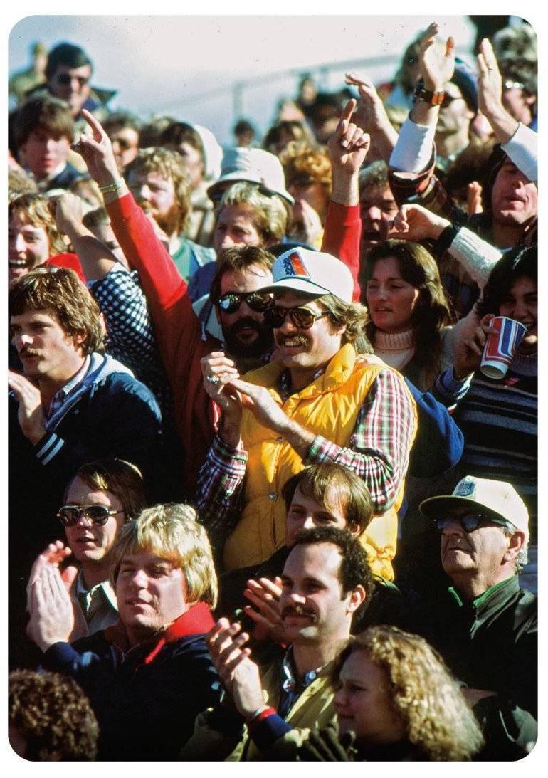 Fans cheer on the Lakers during a football game in 1978